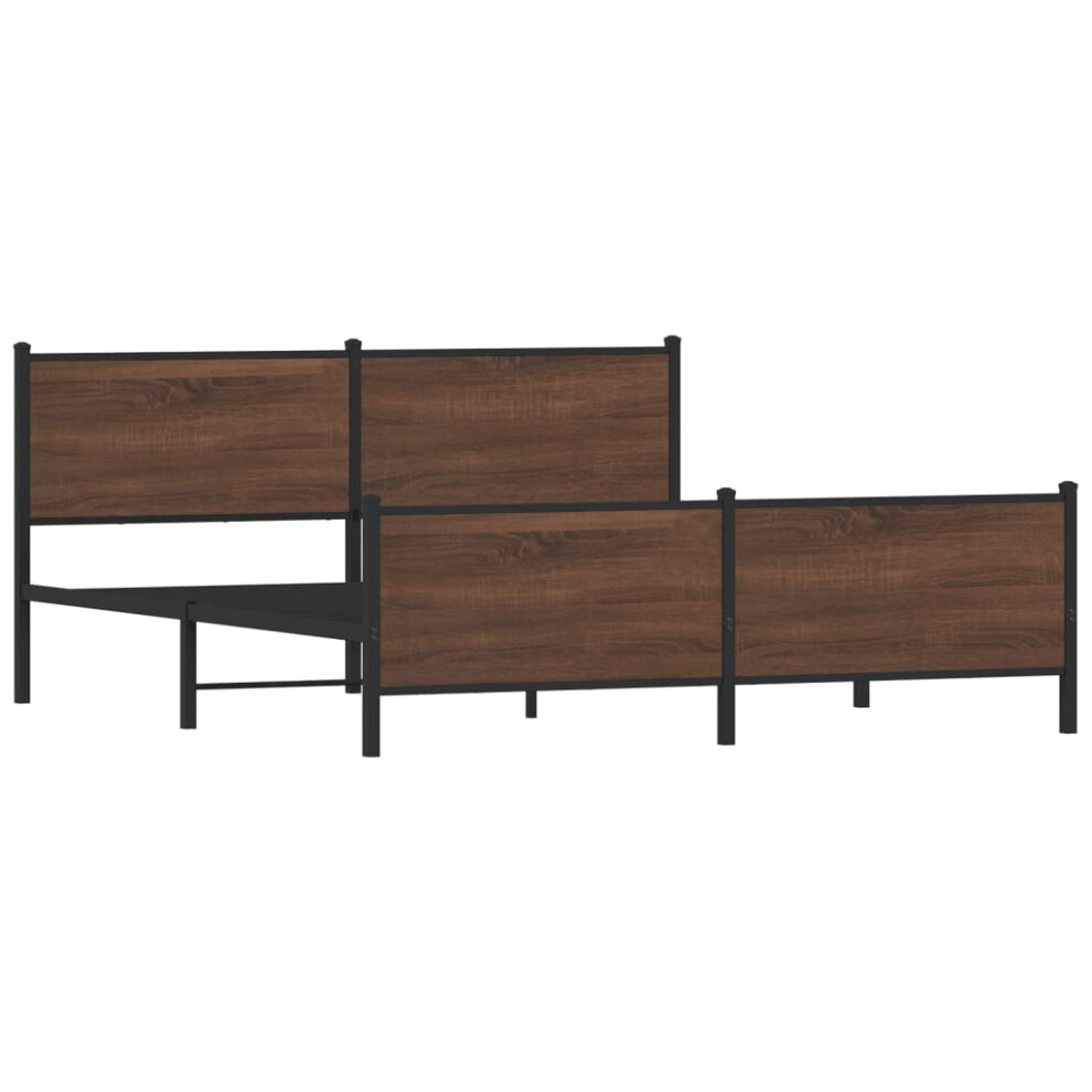 Vidaxl Metal Bed Frame With Headboard And Footboard Bed Brown Oak 193X203 Cm