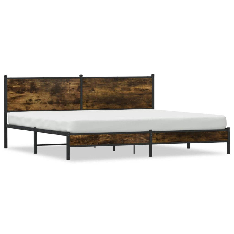 Vidaxl Metal Bed Frame With Headboard Bed Base Bedstead Smoked Oak 193X203 Cm