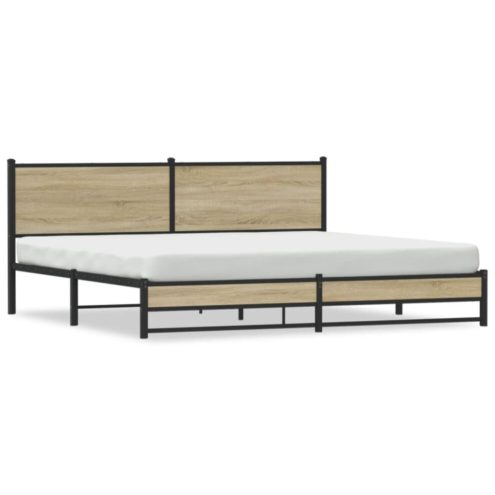 vidaXL Metal Bed Frame with Headboard Bed Base Bedstead Sonoma Oak 200x200 cm