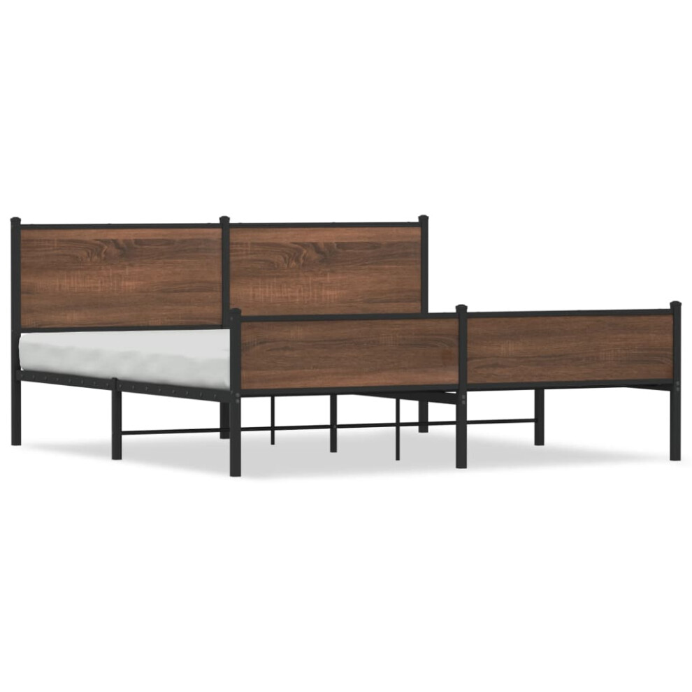 vidaXL Metal Bed Frame with Headboard and Footboard Bed Brown Oak Super King