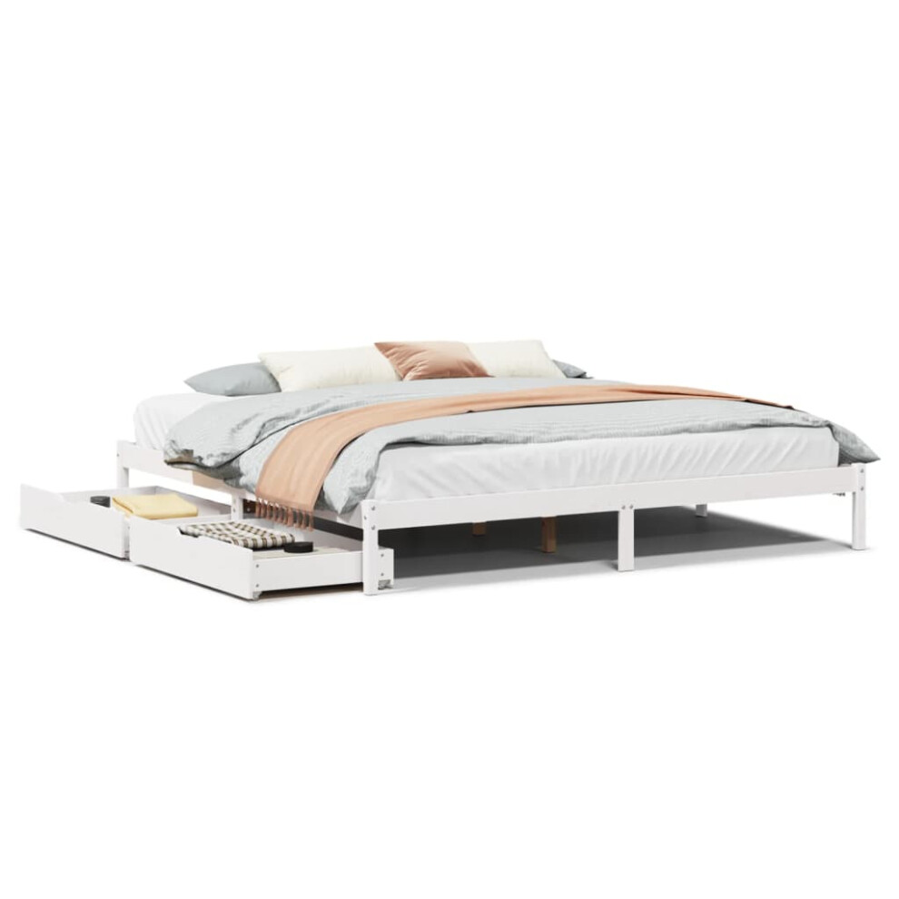 Vidaxl Bed Frame With Drawers White 180X200 Cm Super King Solid Wood Pine