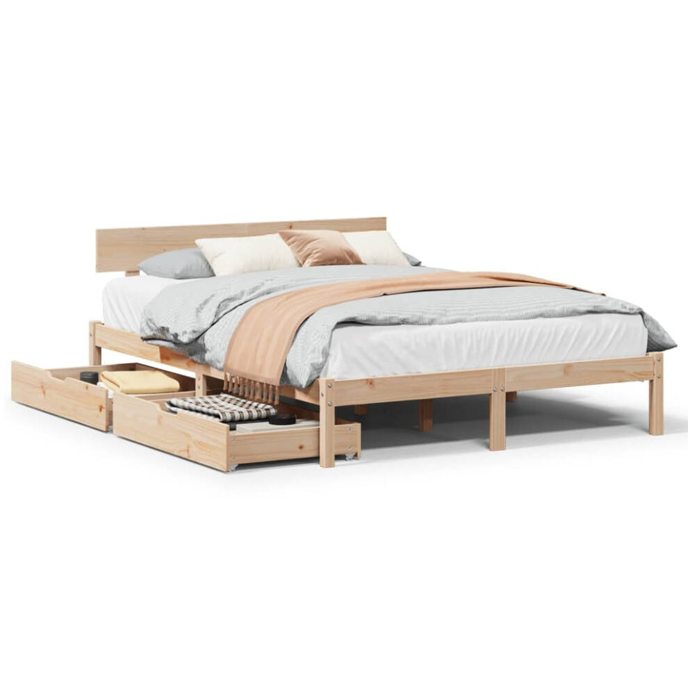 vidaXL Bed Frame with Drawers Home Bed Base 135x190 cm Double Solid Wood Pine