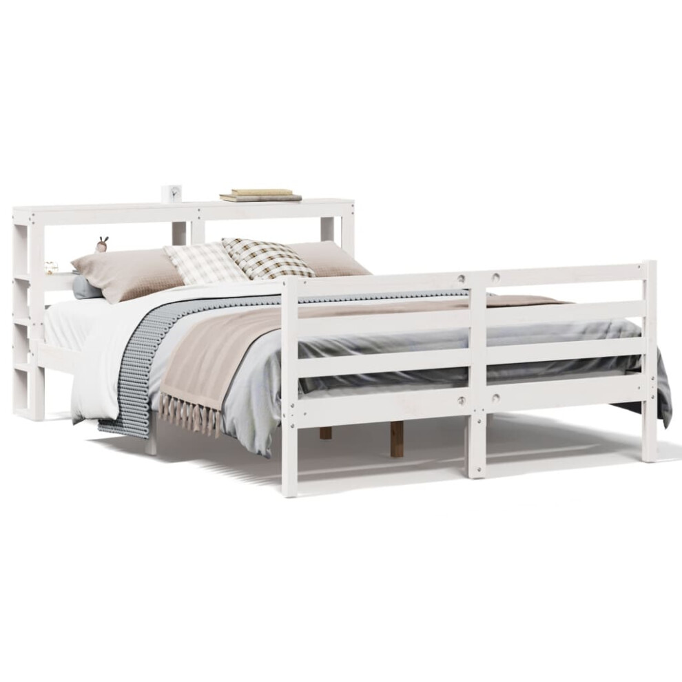 vidaXL Bed Frame with Headboard Bed White 135x190 cm Double Solid Wood Pine