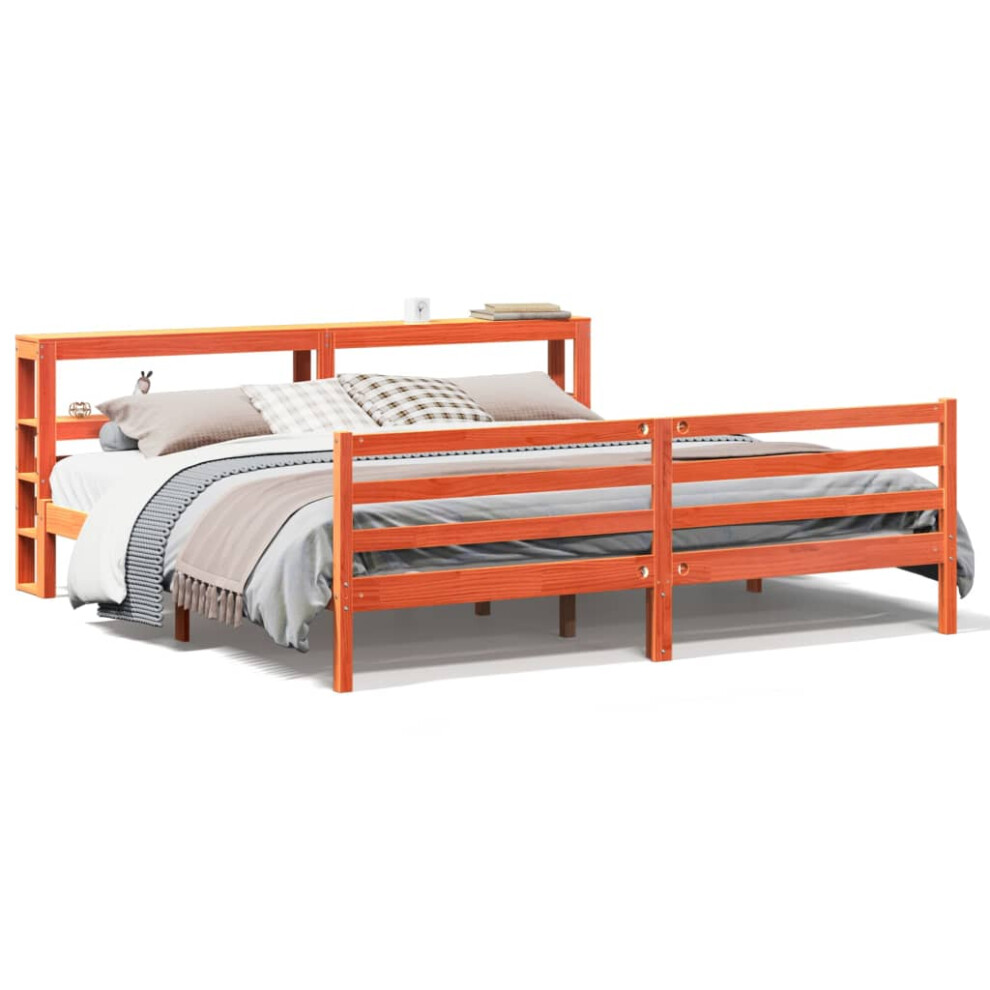 Vidaxl Bed Frame With Headboard Bed Base Wax Brown 200X200 Cm Solid Wood Pine