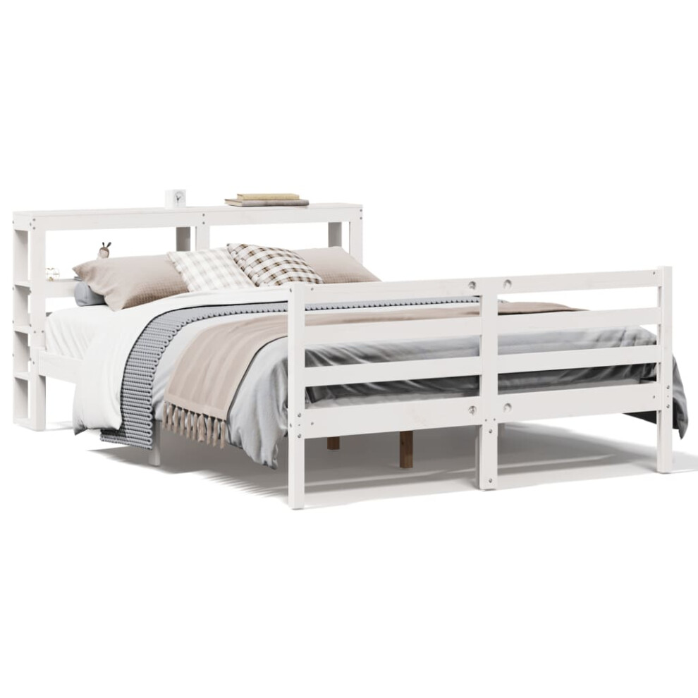 vidaXL Bed Frame with Headboard Bed Base White 120x200 cm Solid Wood Pine