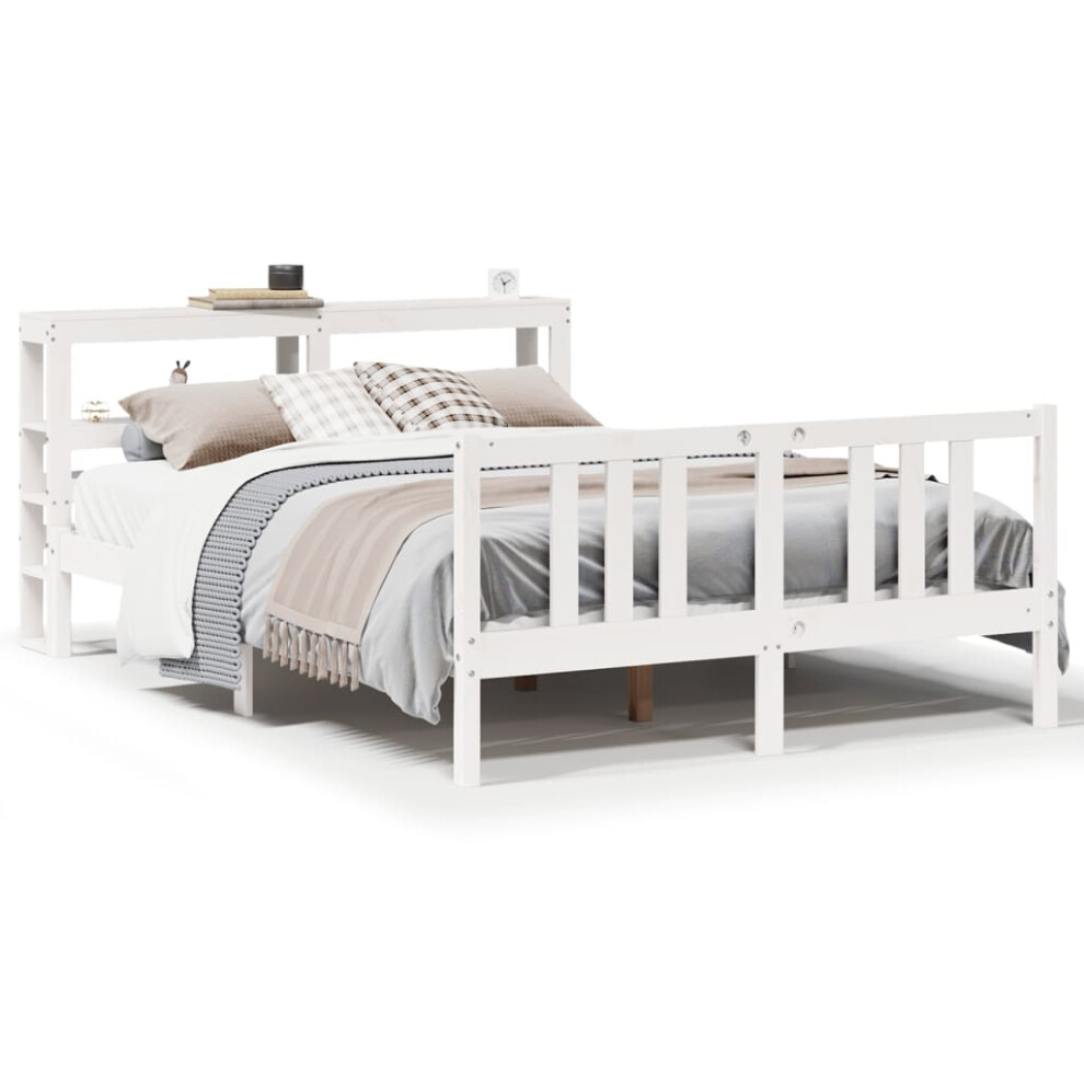 vidaXL Bed Frame with Headboard Bed Base White 140x190 cm Solid Wood Pine