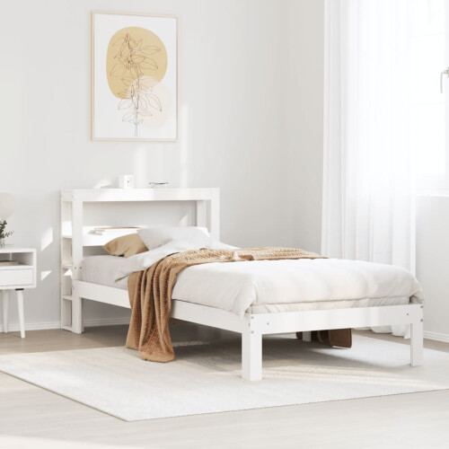 VidaXL vidaXL Bed Frame with Headboard White 75x190 cm Small Single Solid Wood Pine 2