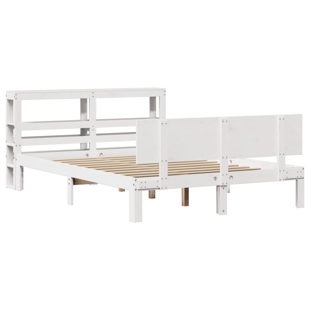 vidaXL Bed Frame with Headboard Bed Base White 140x200 cm Solid Wood Pine