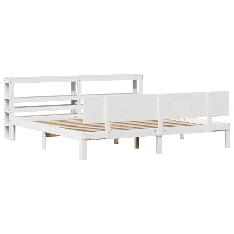 vidaXL Bed Frame with Headboard White 180x200 cm Super King Solid Wood Pine