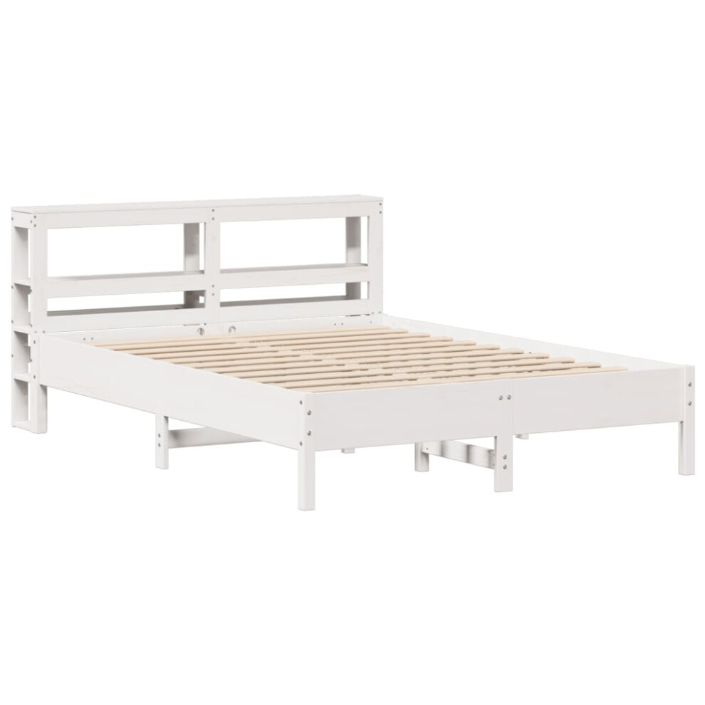 vidaXL Bed Frame with Headboard Bed White 135x190 cm Double Solid Wood Pine