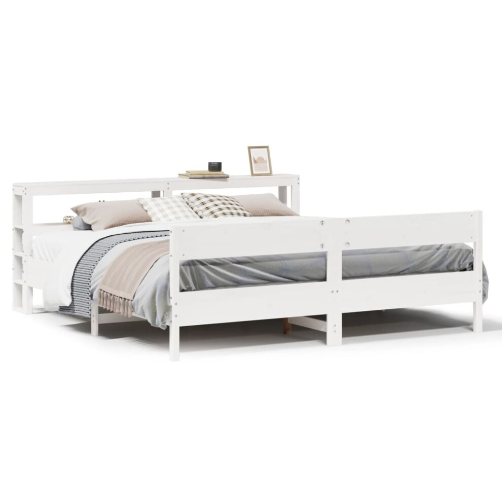 Vidaxl Bed Frame With Headboard Bed Base White 200X200 Cm Solid Wood Pine