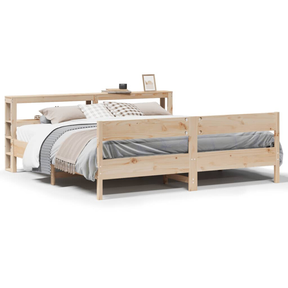 vidaXL Bed Frame with Headboard Bed Base 180x200 cm King Size Solid Wood Pine