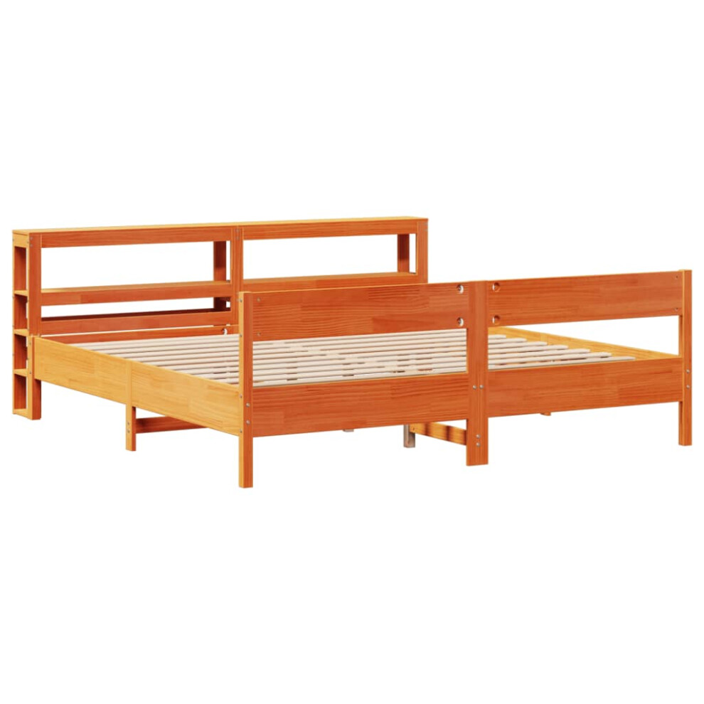 vidaXL Bed Frame with Headboard Wax Brown 180x200 cm King Size Solid Wood Pine