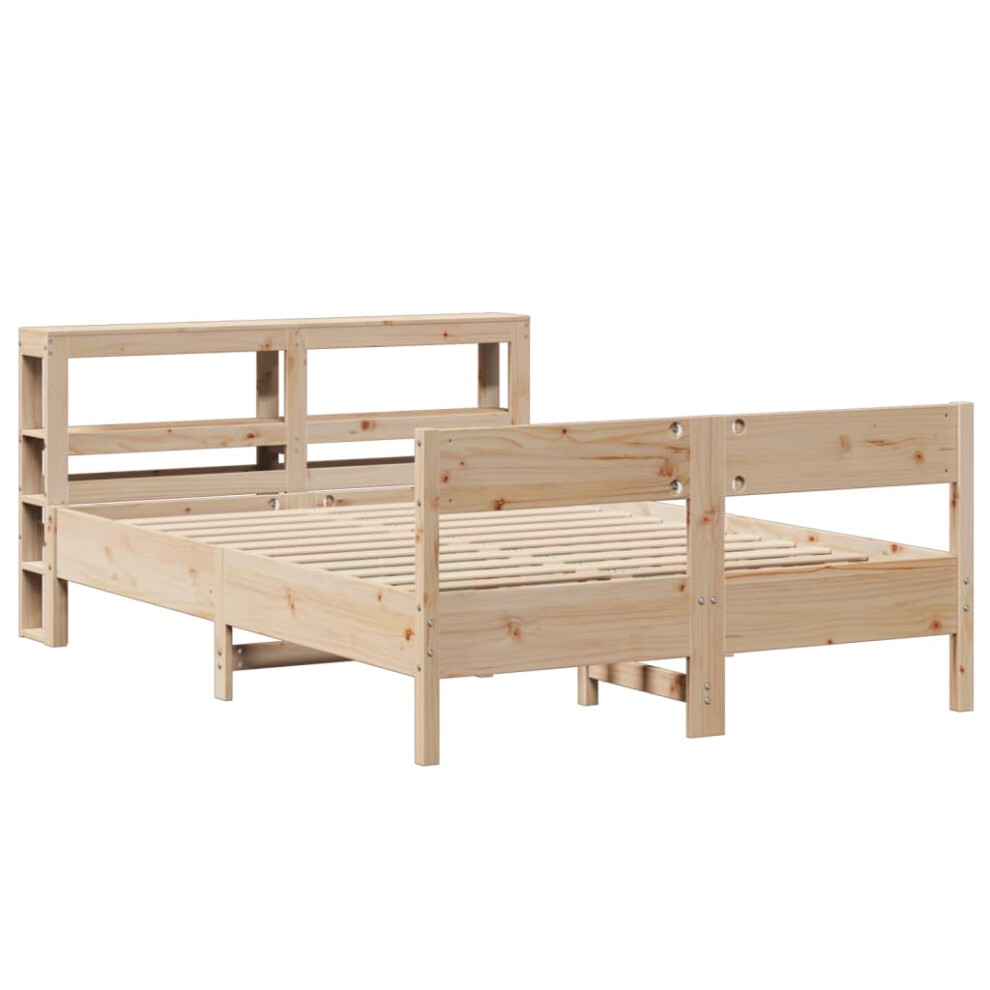 vidaXL Bed Frame with Headboard Bed Base Bedstead 135x190 cm Solid Wood Pine