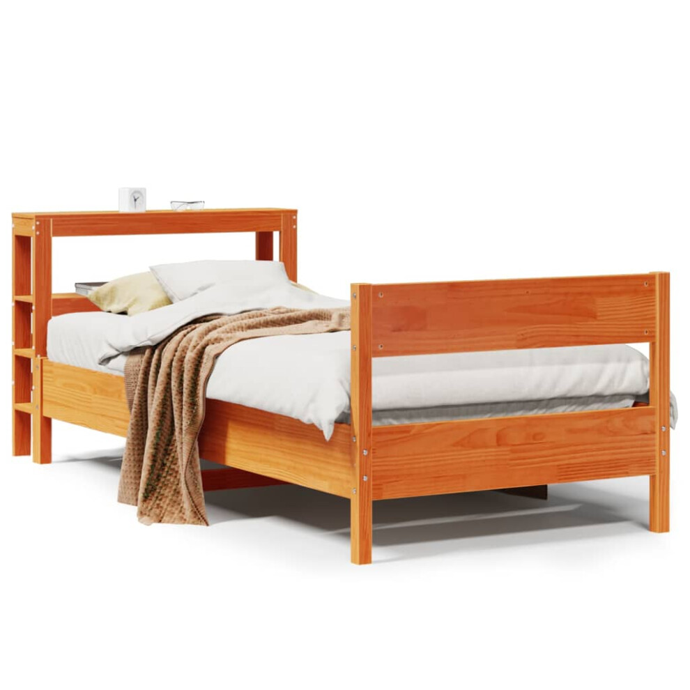 vidaXL Bed Frame with Headboard Bed Base Wax Brown 100x200 cm Solid Wood Pine