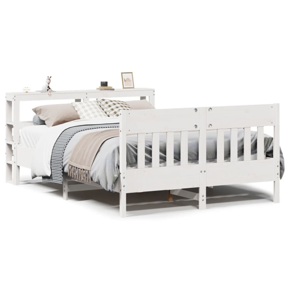 vidaXL Bed Frame with Headboard Bed Base White 140x200 cm Solid Wood Pine