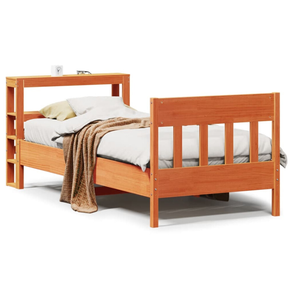 vidaXL Bed Frame & Headboard Wax Brown 75x190 cm Small Single Solid Wood Pine