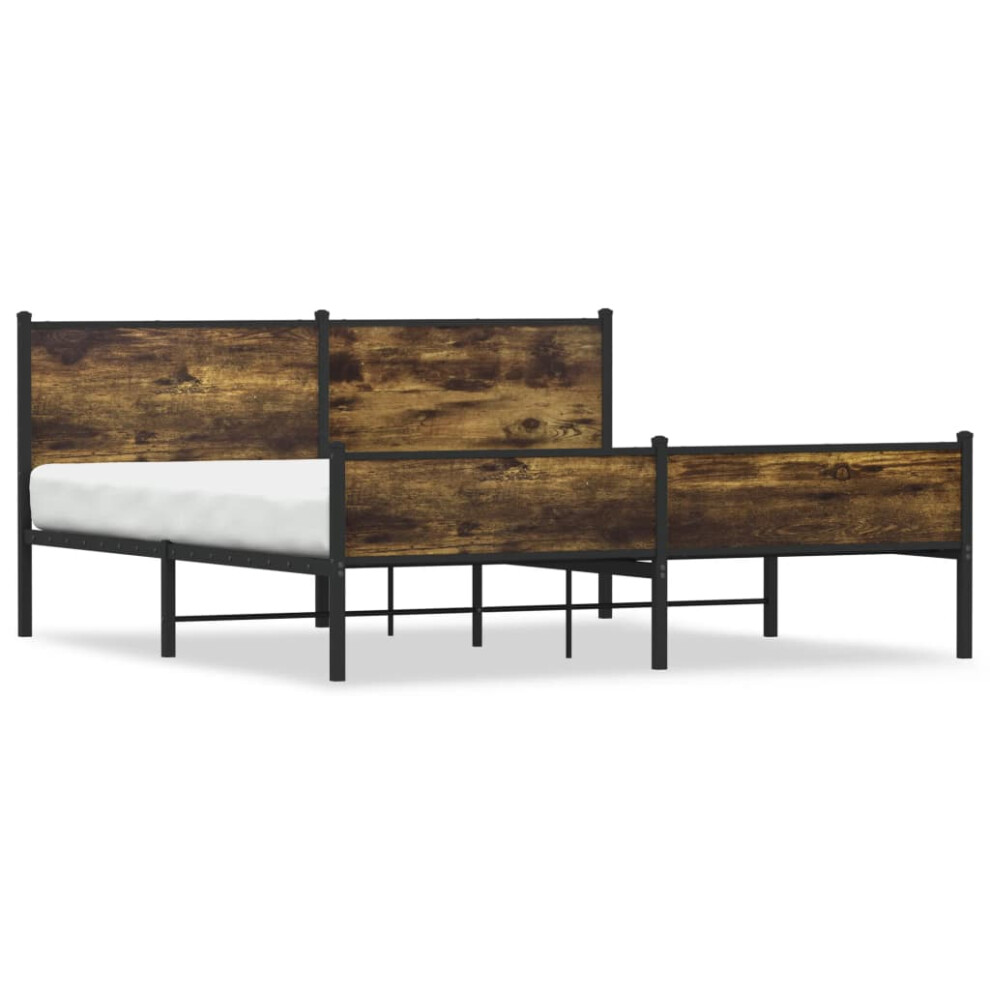 vidaXL Metal Bed Frame with Headboard and Footboard Smoked Oak Super King