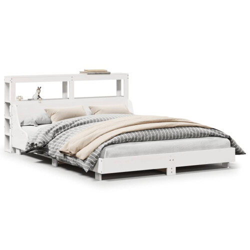 VidaXL vidaXL Bed Frame with Headboard White 120x190 cm Small Double Solid Wood Pine 1