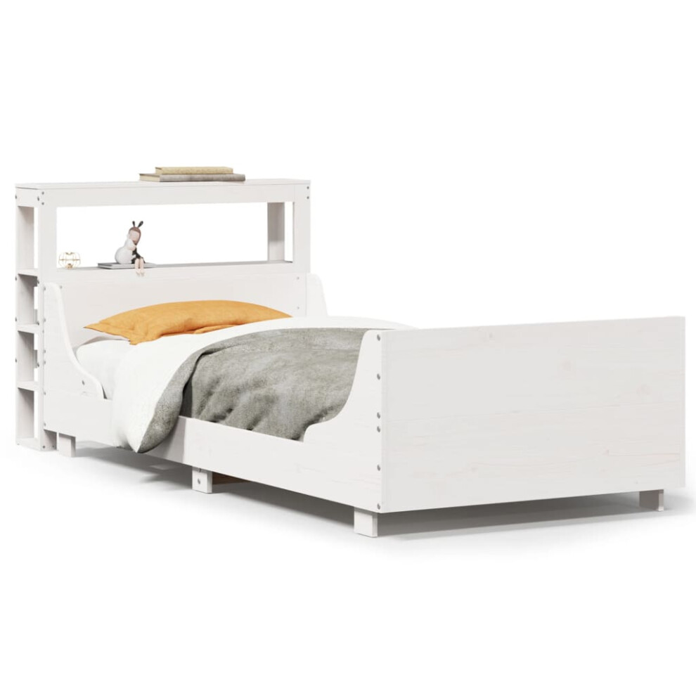 vidaXL Bed Frame with Headboard Bed Base White 100x200 cm Solid Wood Pine