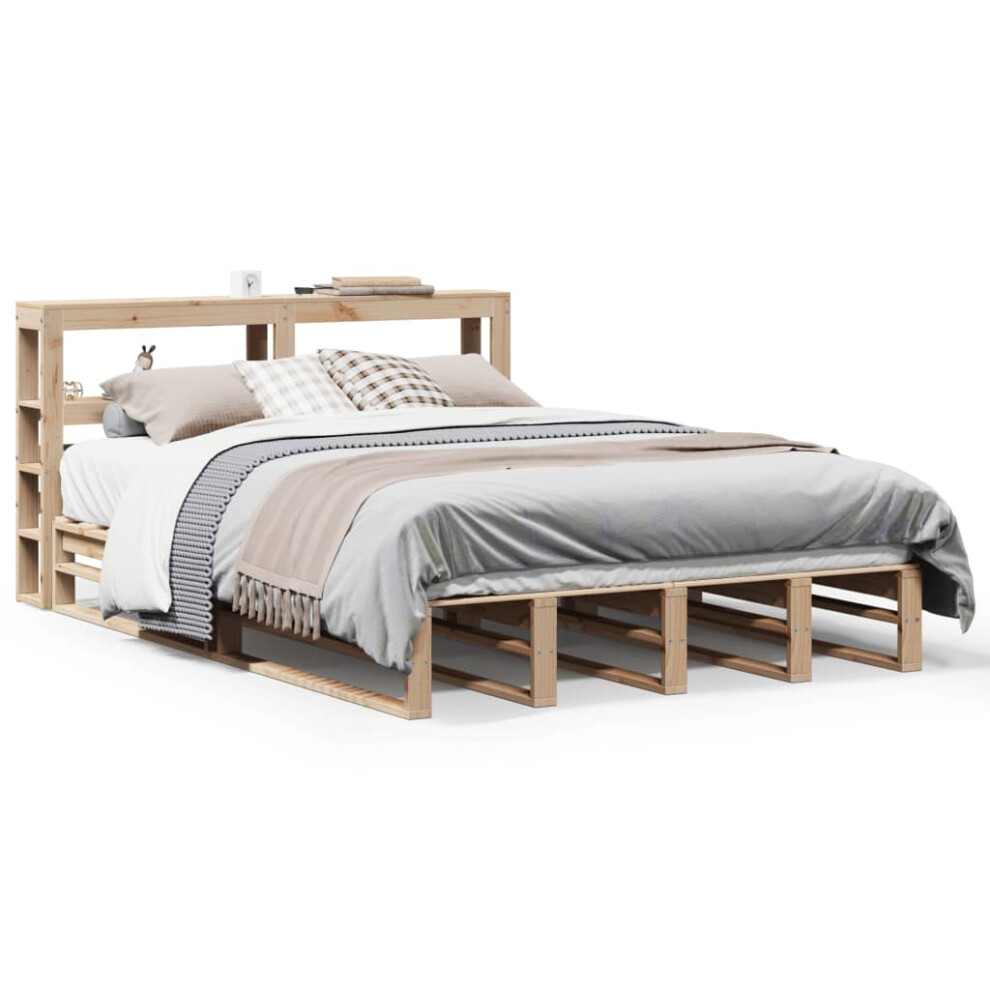Vidaxl Bed Frame With Headboard Bed Base 150X200 Cm King Size Solid Wood Pine