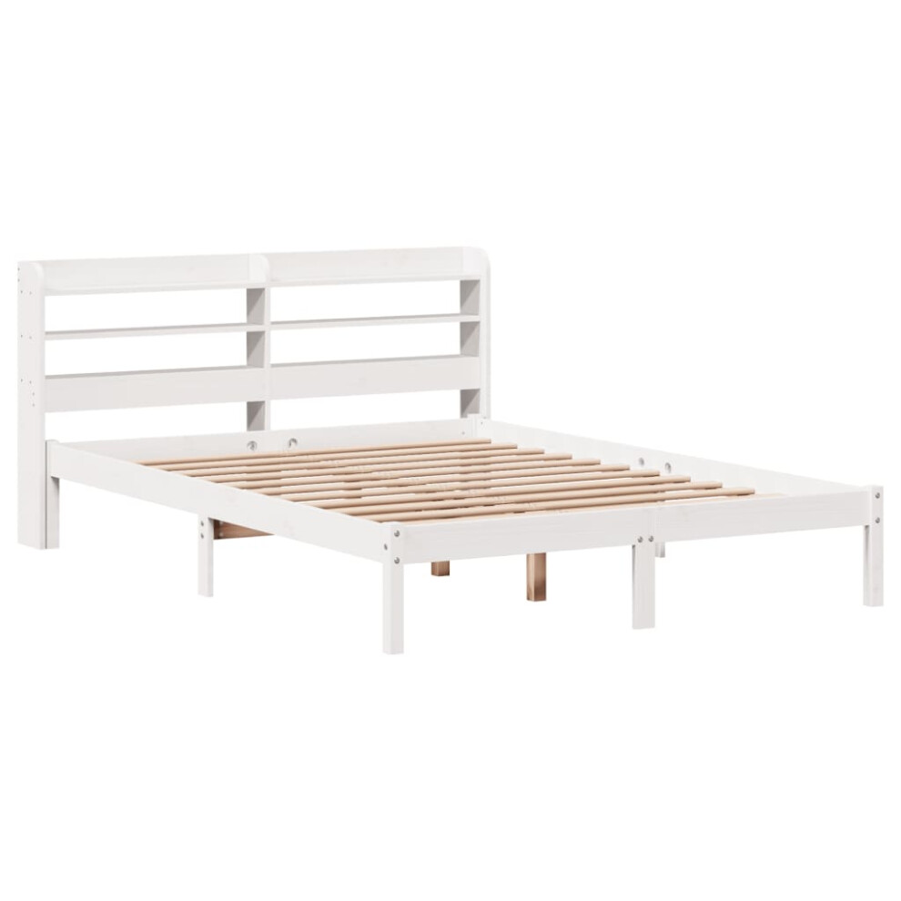 vidaXL Bed Frame with Headboard Bed Base White 140x200 cm Solid Wood Pine