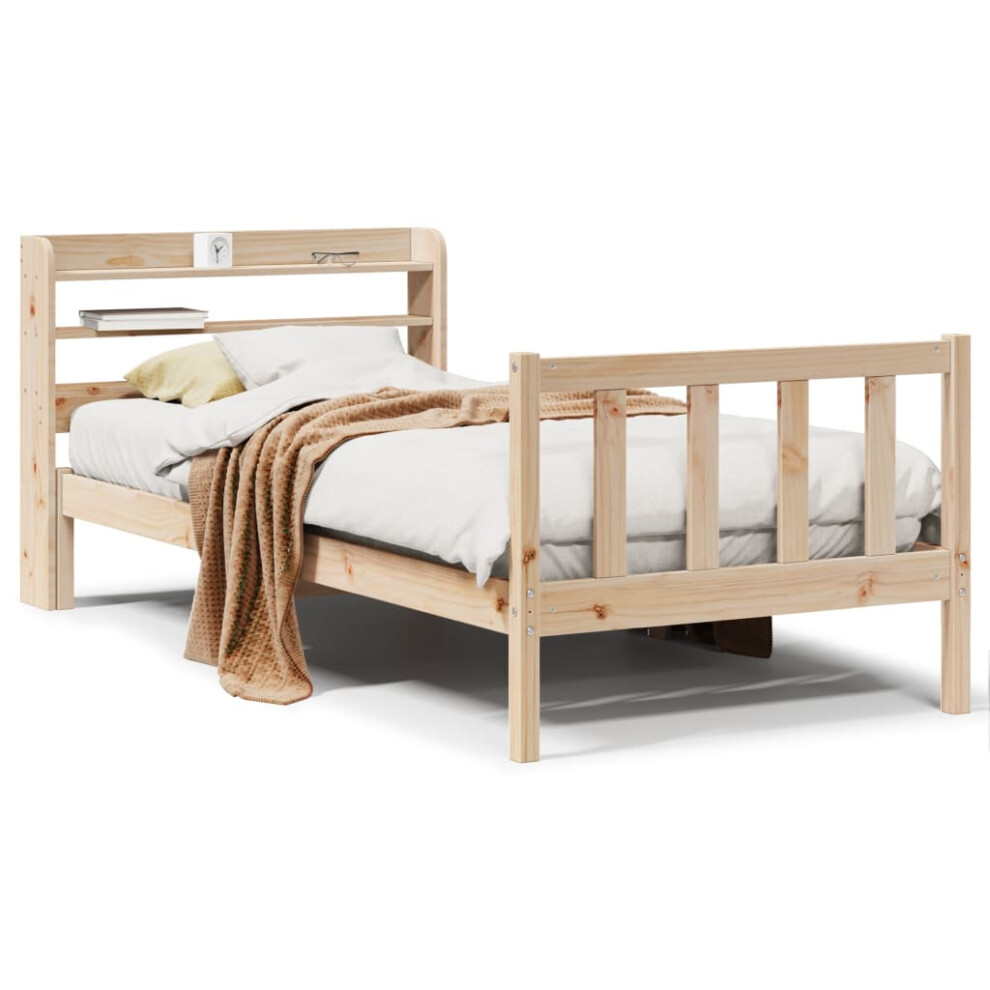 vidaXL Bed Frame with Headboard Bed 75x190 cm Small Single Solid Wood Pine