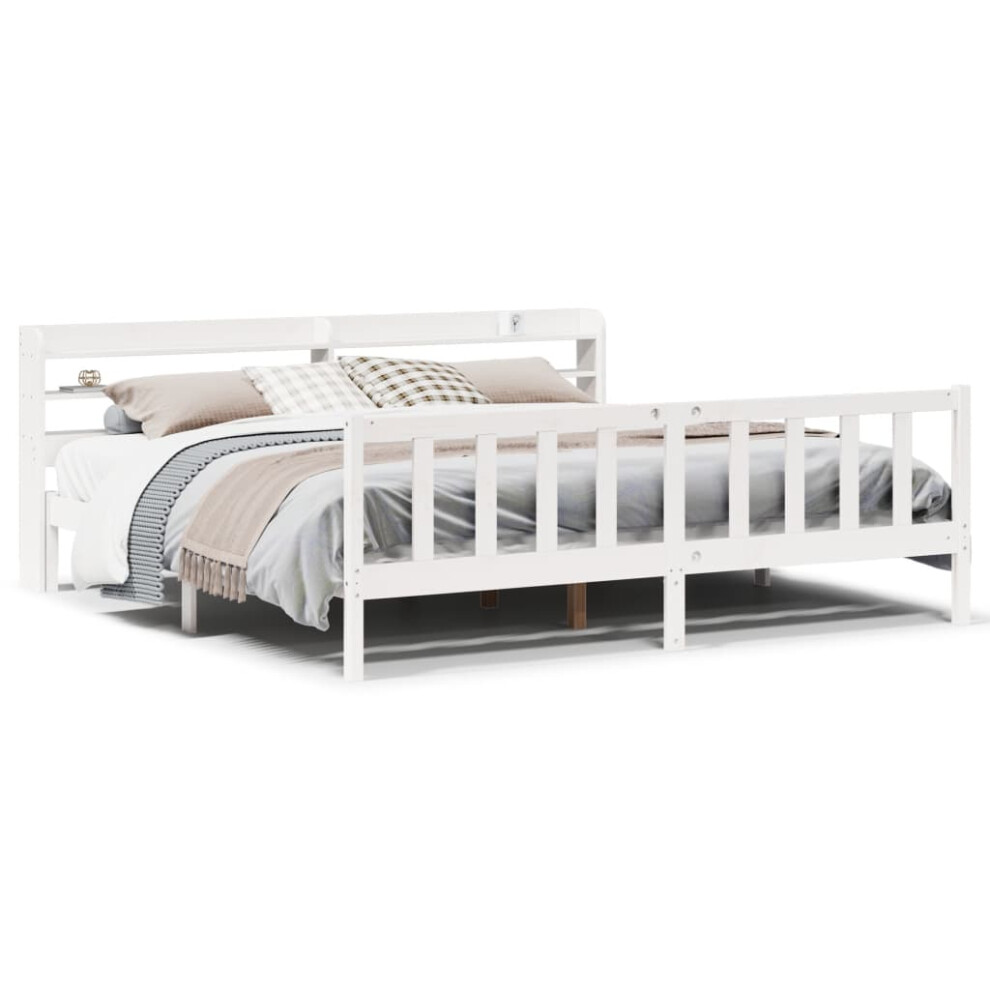 vidaXL Bed Frame with Headboard Bed Base White 200x200 cm Solid Wood Pine