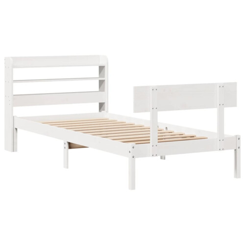 VidaXL vidaXL Bed Frame with Headboard White 75x190 cm Small Single Solid Wood Pine 2