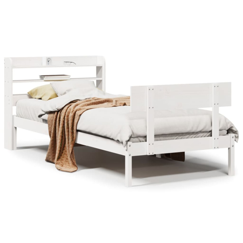 vidaXL Bed Frame with Headboard White 75x190 cm Small Single Solid Wood Pine