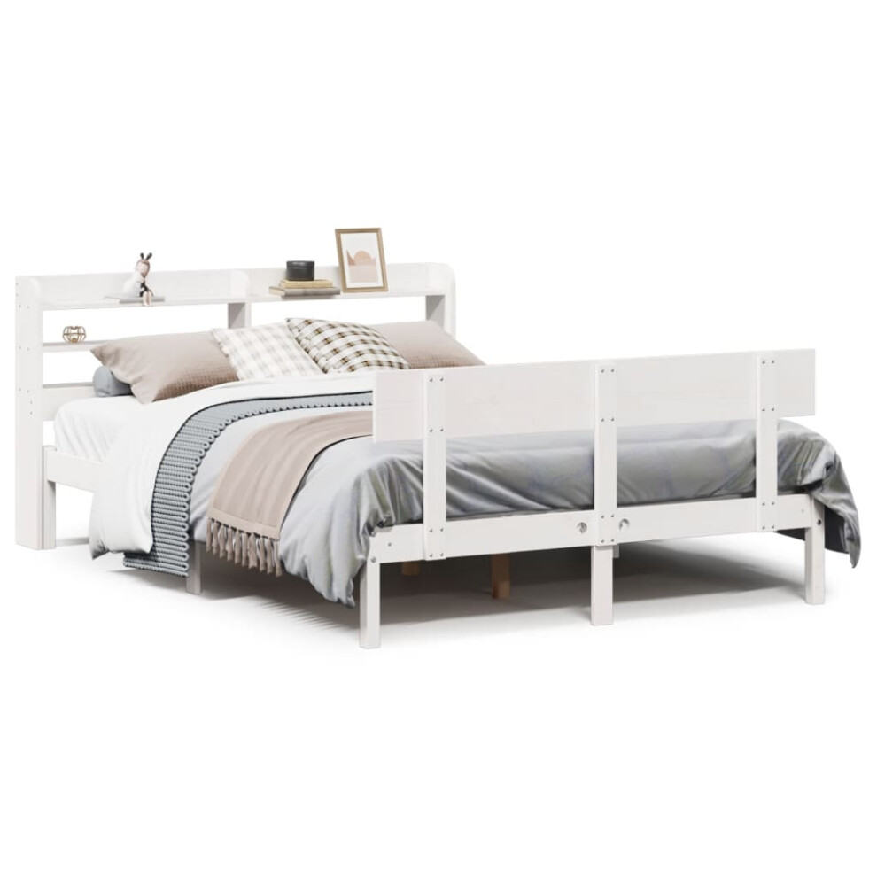 vidaXL Bed Frame with Headboard Bed Base White 140x190 cm Solid Wood Pine