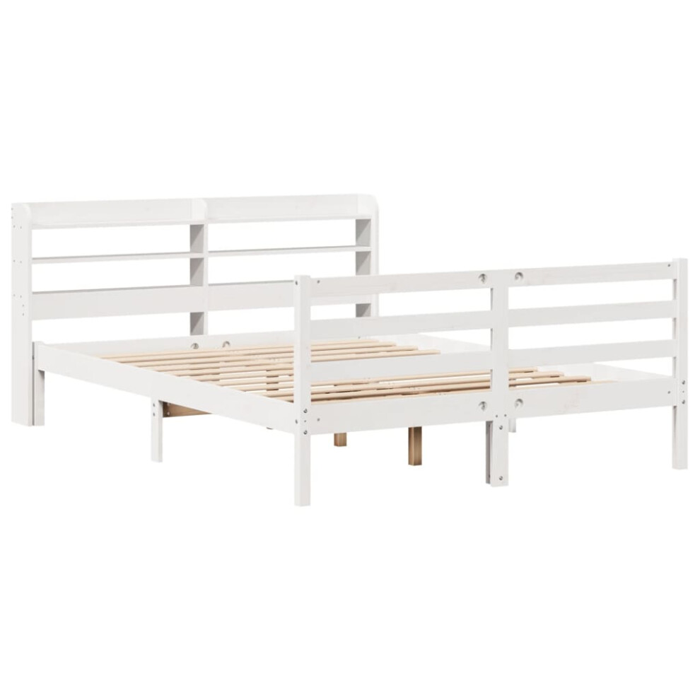 vidaXL Bed Frame with Headboard White 120x190 cm Small Double Solid Wood Pine