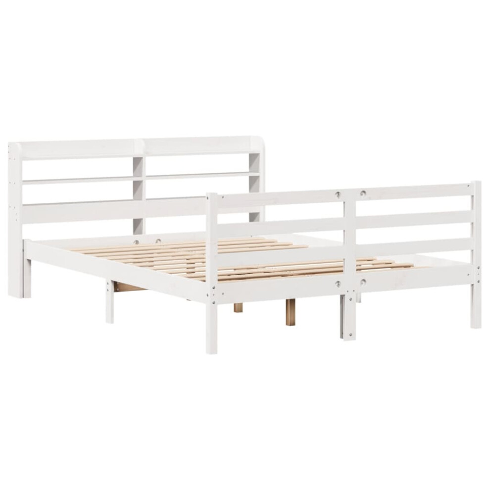 vidaXL Bed Frame with Headboard Bed White 135x190 cm Double Solid Wood Pine