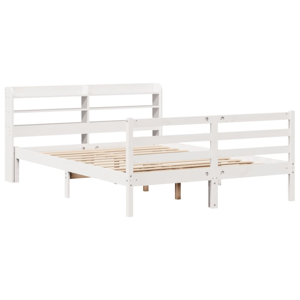 vidaXL Bed Frame with Headboard Bed Base White 140x190 cm Solid Wood Pine