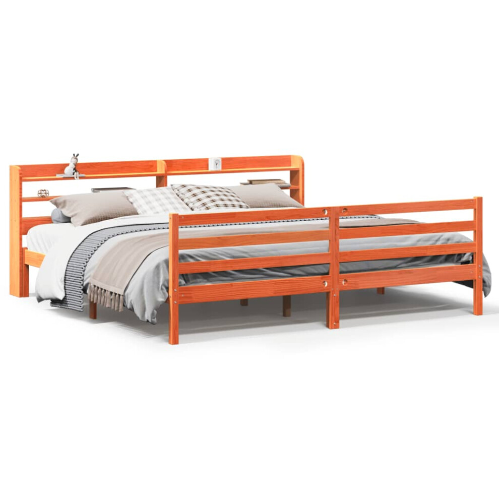 Vidaxl Bed Frame With Headboard Bed Base Wax Brown 200X200 Cm Solid Wood Pine