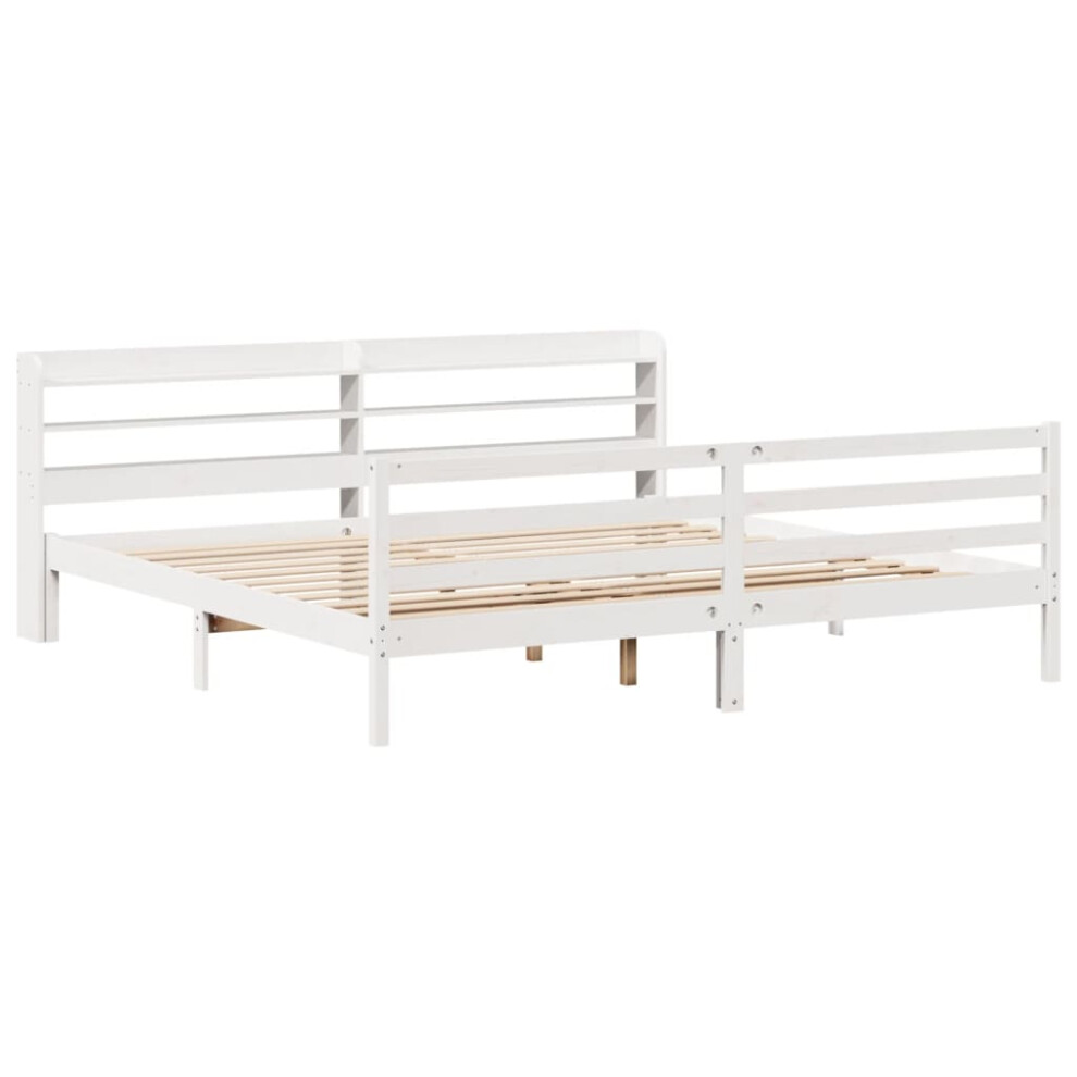 vidaXL Bed Frame with Headboard White 180x200 cm Super King Solid Wood Pine