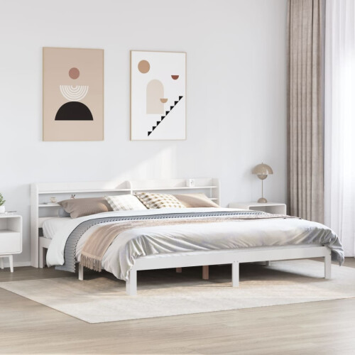 VidaXL vidaXL Bed Frame with Headboard White 180x200 cm Super King Solid Wood Pine 2