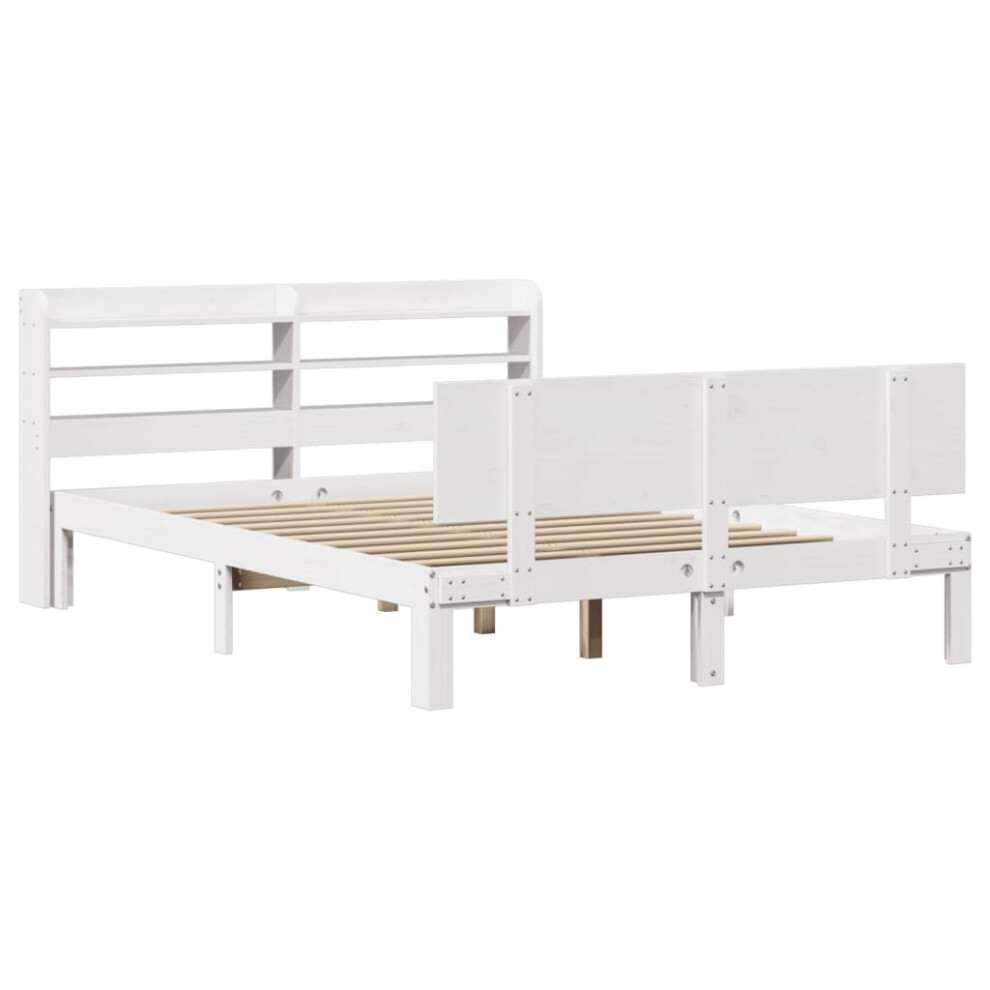 vidaXL Bed Frame with Headboard Bed White 135x190 cm Double Solid Wood Pine