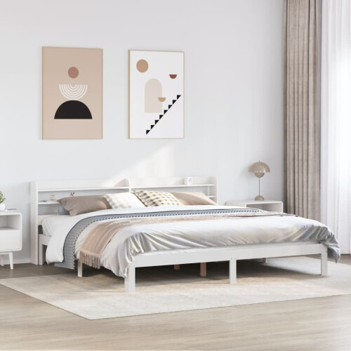 VidaXL vidaXL Bed Frame with Headboard Bed Base White 200x200 cm Solid Wood Pine 2