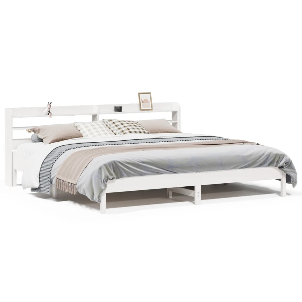 Vidaxl Bed Frame With Headboard White 180X200 Cm King Size Solid Wood Pine