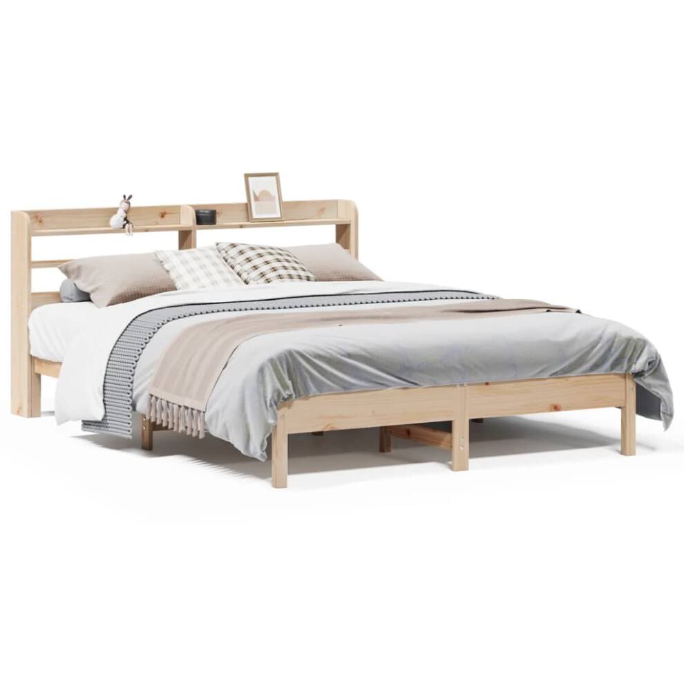 vidaXL Bed Frame with Headboard Bed Base 150x200 cm King Size Solid Wood Pine