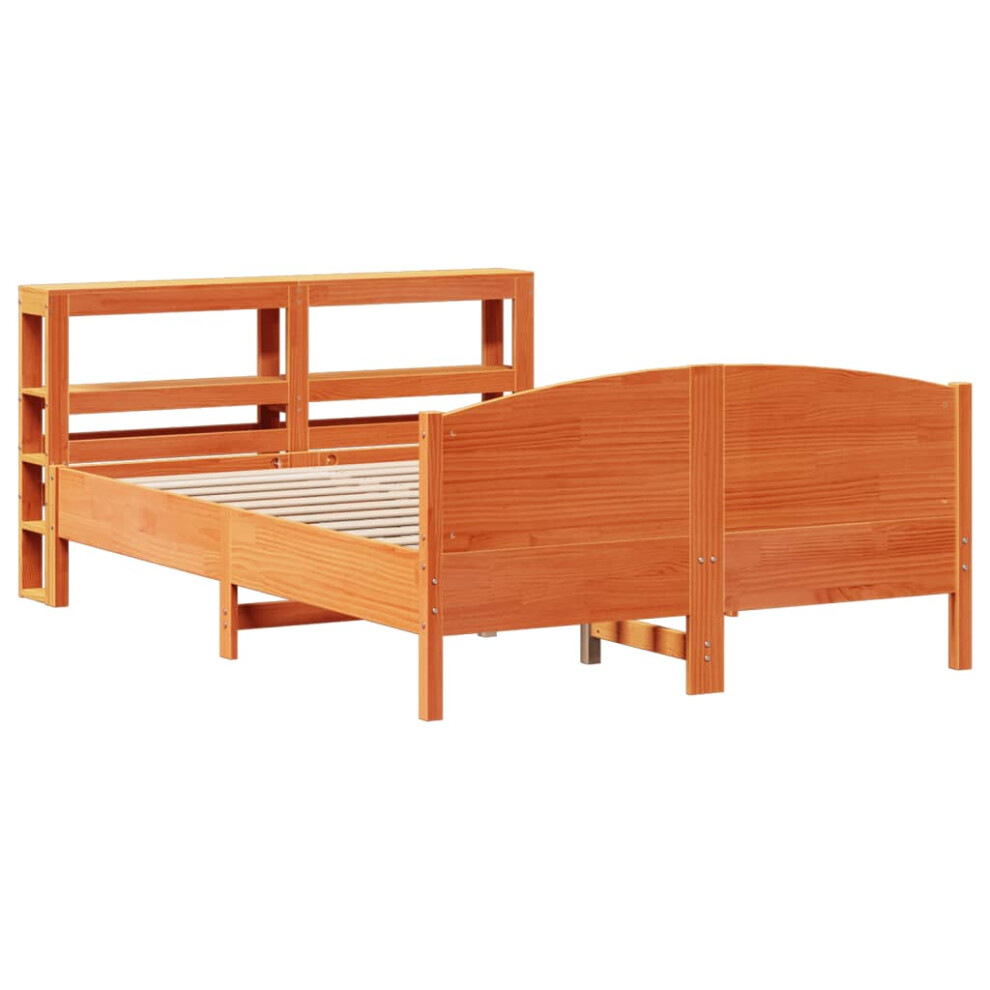 vidaXL Bed Frame with Headboard Wax Brown 135x190 cm Double Solid Wood Pine