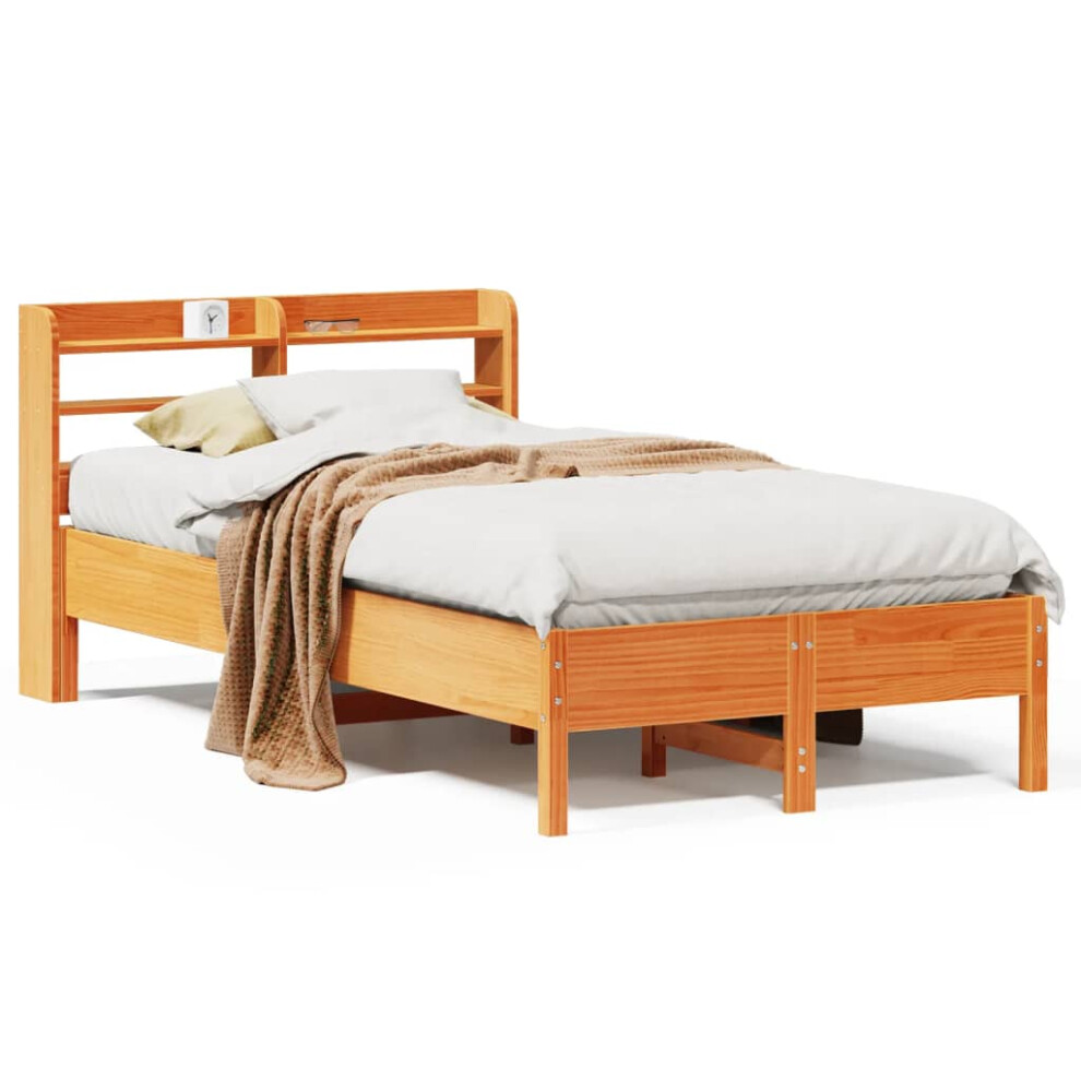 vidaXL Bed Frame with Headboard Bed Base Wax Brown 120x200 cm Solid Wood Pine