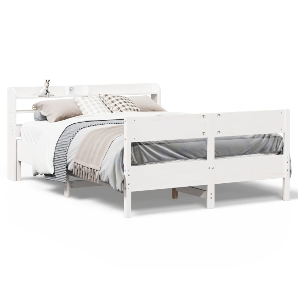 vidaXL Bed Frame with Headboard Bed Base White 140x190 cm Solid Wood Pine