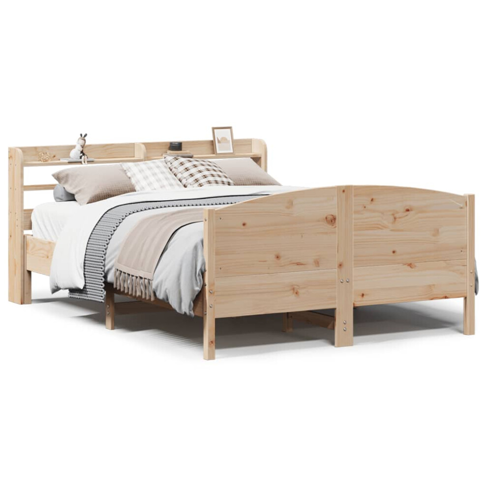 Vidaxl Bed Frame With Headboard Bed Base 135X190 Cm Double Solid Wood Pine