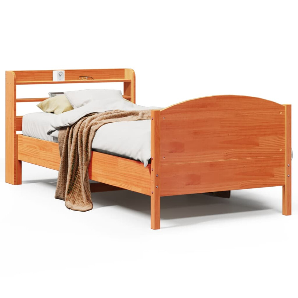 vidaXL Bed Frame with Headboard Wax Brown 90x190 cm Single Solid Wood Pine