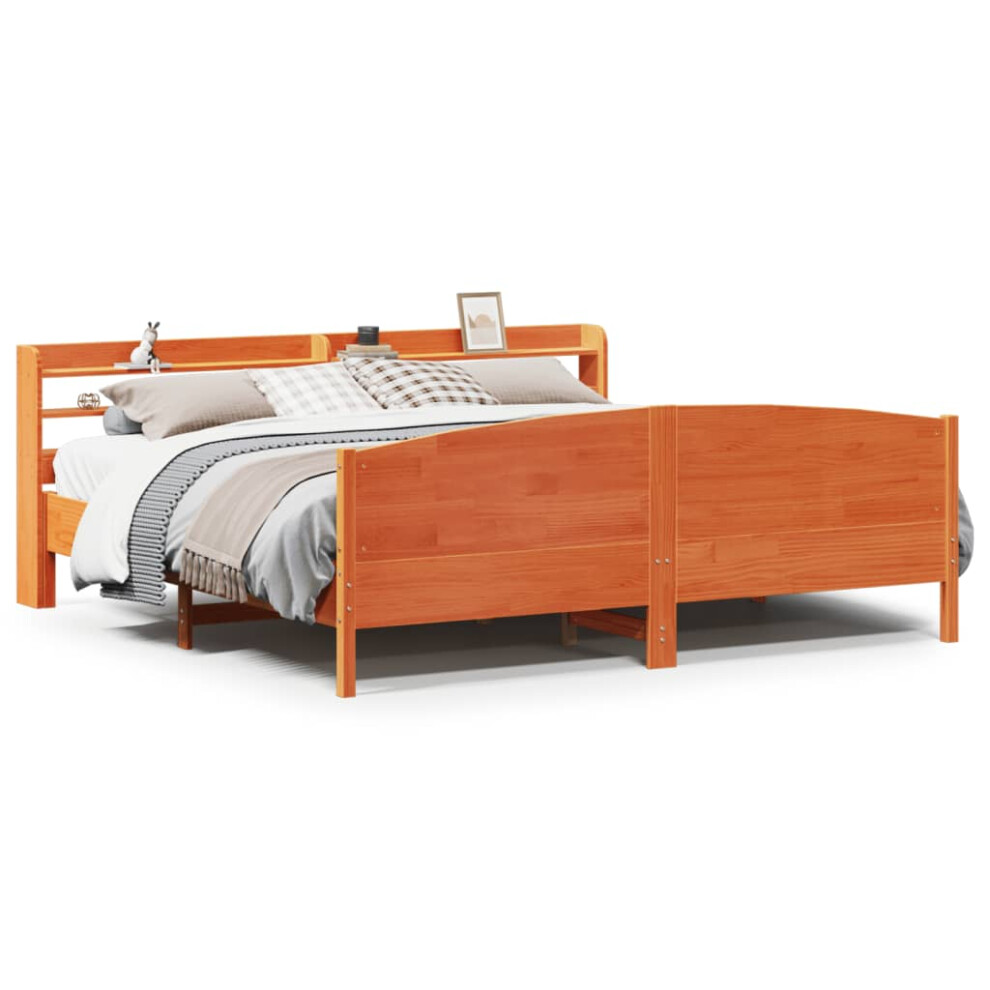 Vidaxl Bed Frame With Headboard Bed Base Wax Brown 200X200 Cm Solid Wood Pine