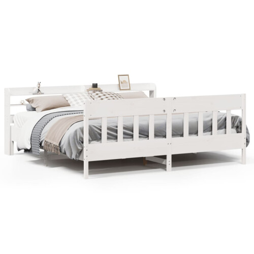 VidaXL vidaXL Bed Frame with Headboard Bed Base White 200x200 cm Solid Wood Pine