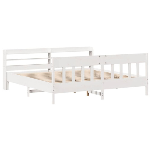 VidaXL vidaXL Bed Frame with Headboard Bed Base White 200x200 cm Solid Wood Pine 2