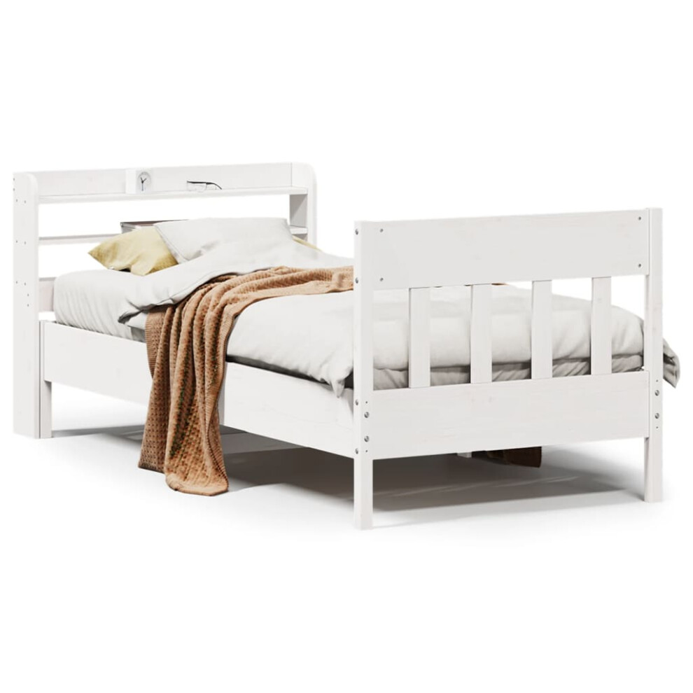 vidaXL Bed Frame with Headboard Bed Base White 100x200 cm Solid Wood Pine